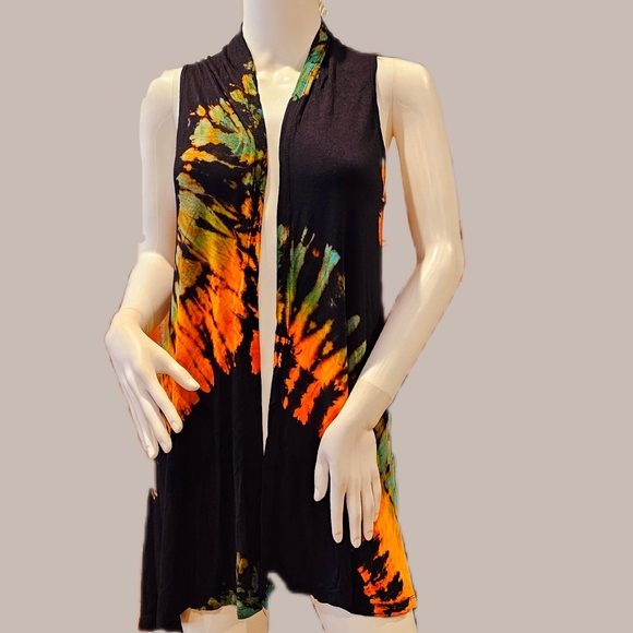 TIE DYE Blk Teal Stretchy Rayon Cardigan *5 Colors Avail.* OS NEW - Picture 1 of 8